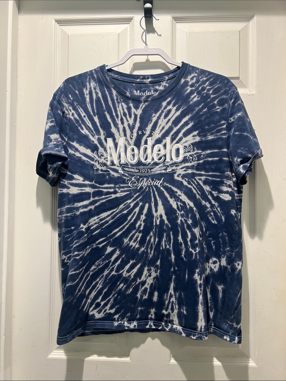 Lucky Brand Navy & White Tie-Dye Modelo Logo Unisex Tee